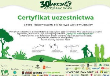 Certyfikat 30! AKCJI Sprzątanie świata 2023